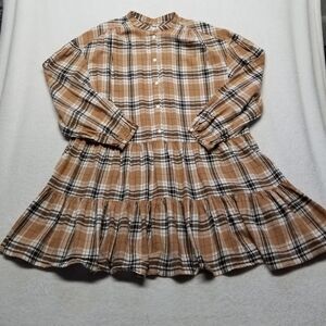 GAP Plaid Long Sleeve Tiered Shirt Dress in Tan, Black & White